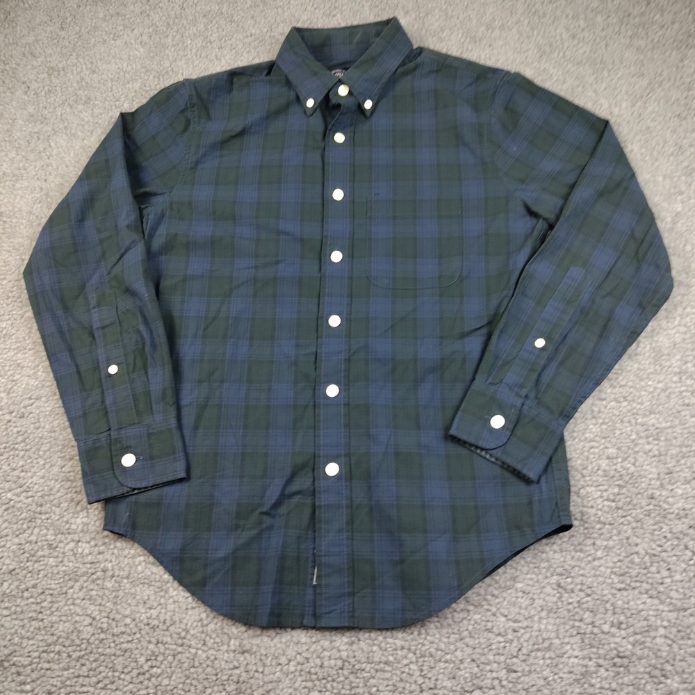 Abercrombie & Fitch Button Down Shirt Mens XS Black Watch Plaid Navy Green EUC